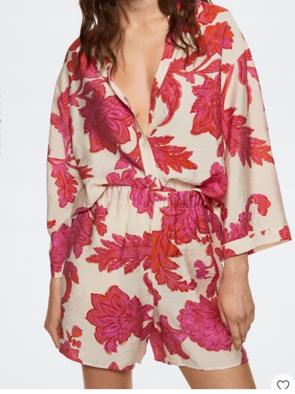 MANGO WOMEN Floral Button-Down Shirt in Pink and Cream Size 4 - Picture 3 of 7